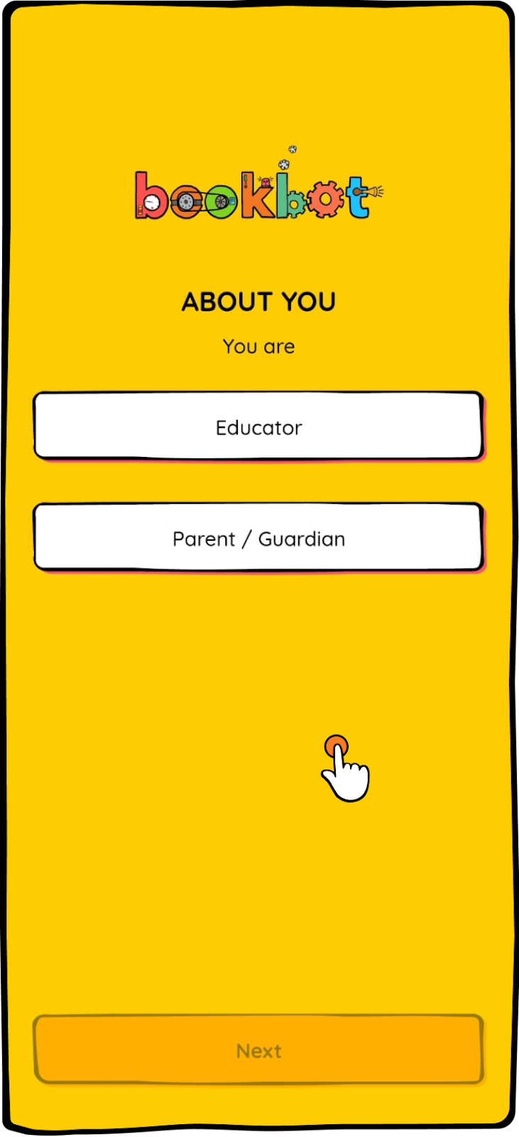 Select whether you're a teacher or a parent