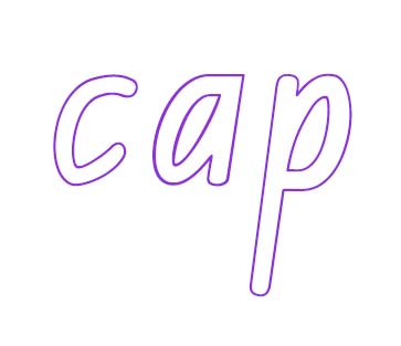the word 'cap' in  large, outline font