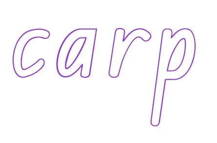 the word 'carp' in  large, outline font