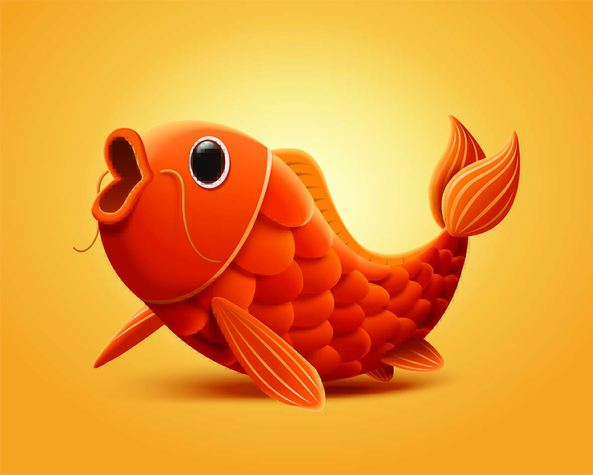 a digital painting of a large, orange fish 