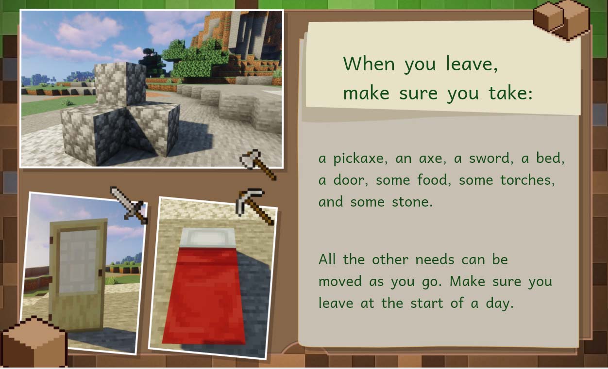 screenshot of a page from How to Step Up From Your Hut, Bookbot  Minecraft non-fiction title
